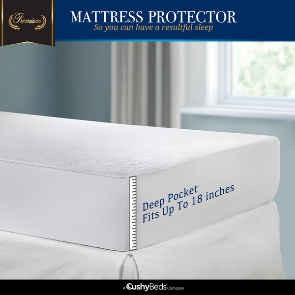 Premium Mattress Protector Cover by CushyBeds - Lab Tested 100% Waterproof, Hypoallergenic, Breathable Cool Flow, Noiseless, No Crinkling, Vinyl Free
