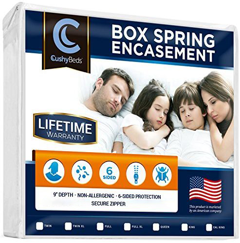 Smooth Box Spring Encasement Protector Cover Patented 360 Zipper Enclosure, Breathable 100% Waterproof Noiseless 6-Sided Protection